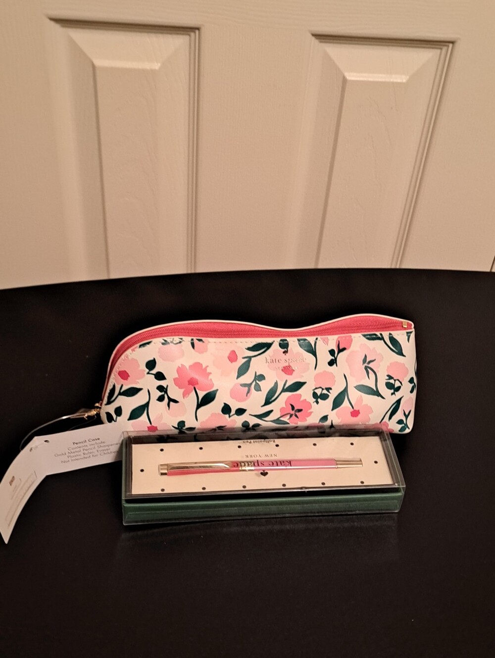 kate spade Pink and Green Floral Zip Pencil Pouch and Ballpoint pen bundle